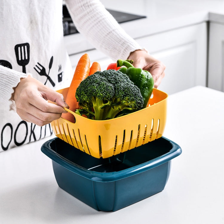 Creative Multifunctional Double-deck Drain Basket Kitchen Refrigerator Fresh Box Plastic Fruit Storage Basket with Lid