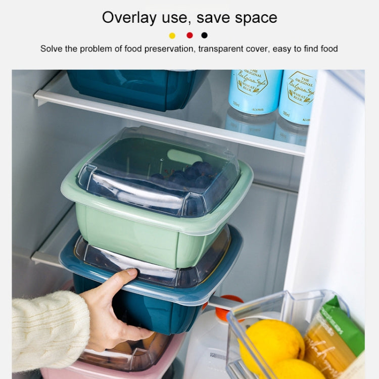 Creative Multifunctional Double-deck Drain Basket Kitchen Refrigerator Fresh Box Plastic Fruit Storage Basket with Lid