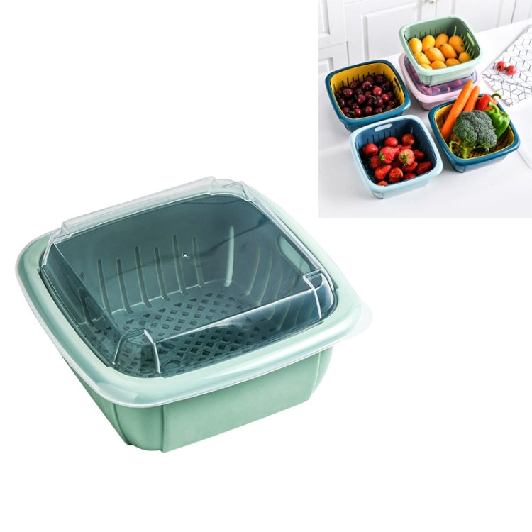 Creative Multifunctional Double-deck Drain Basket Kitchen Refrigerator Fresh Box Plastic Fruit Storage Basket with Lid