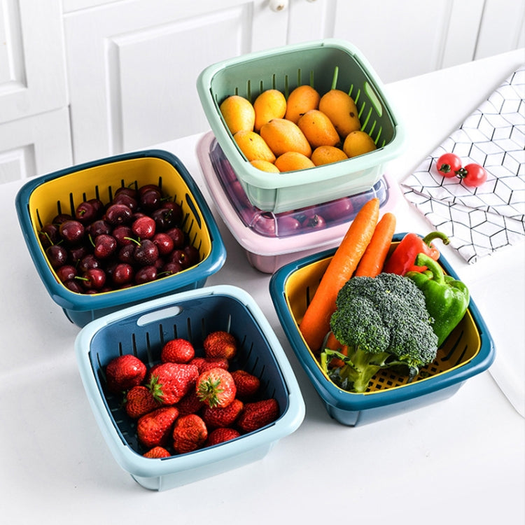 Creative Multifunctional Double-deck Drain Basket Kitchen Refrigerator Fresh Box Plastic Fruit Storage Basket with Lid