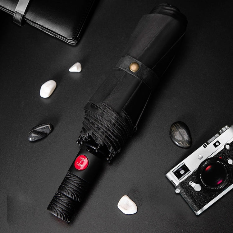 Men's Wind Resistance Tri-fold 10 Bone Fiber Skeleton Automatic All-weather Umbrella