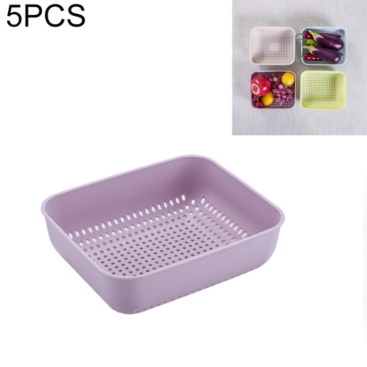 5 PCS Multifunctional Fruit and Vegetable Basket Plastic Square Hollow Drain Basket, Size:M