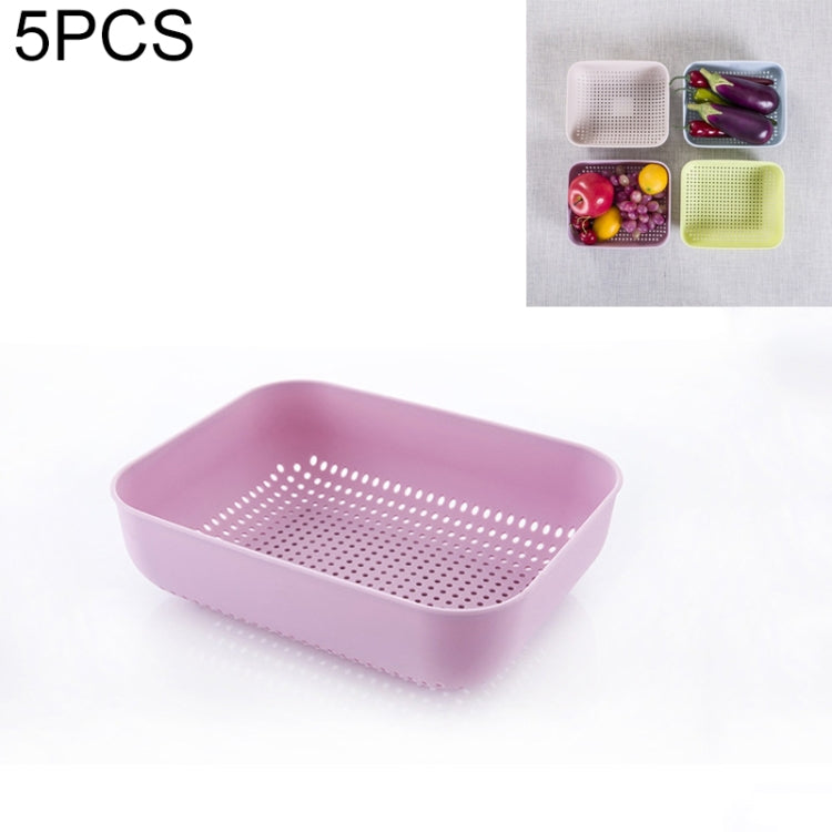 5 PCS Multifunctional Fruit and Vegetable Basket Plastic Square Hollow Drain Basket, Size:L