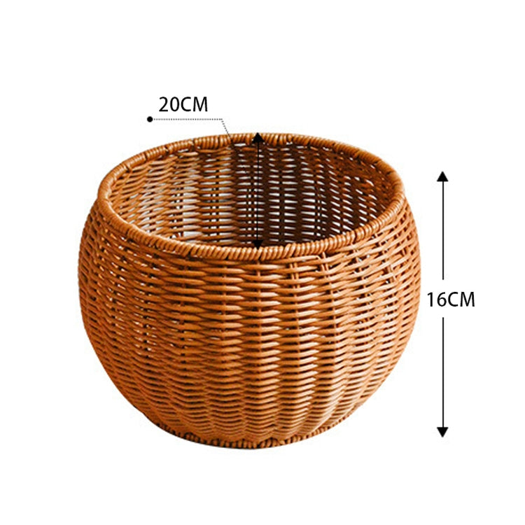 Round Snack Basket Rattan Woven Home Fruit and Vegetable Storage Basket Kitchen Drain Basket, Size:20 x 16 cm(Brown)