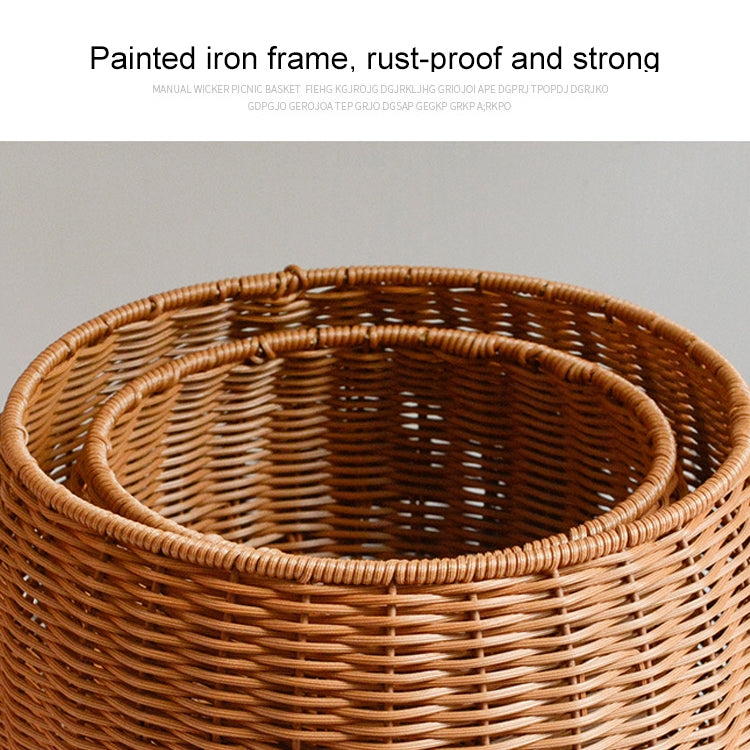 Round Snack Basket Rattan Woven Home Fruit and Vegetable Storage Basket Kitchen Drain Basket, Size:25 x 18 cm(Brown)