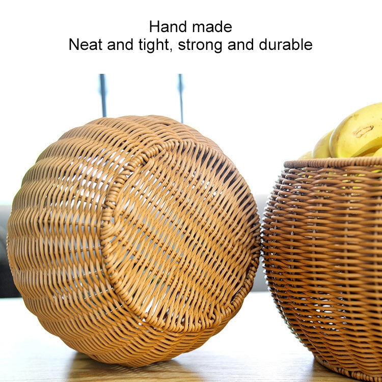 Round Snack Basket Rattan Woven Home Fruit and Vegetable Storage Basket Kitchen Drain Basket, Size:25 x 18 cm(Brown)