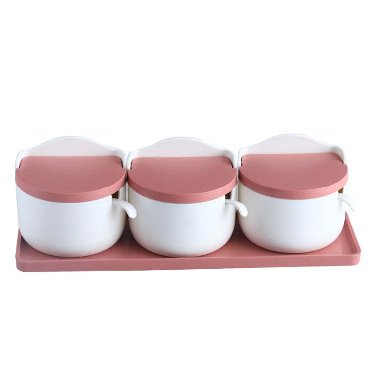 3 in 1 Household Simple Round Kitchen Table Moisture-proof Seasoning Box Set with Spoon(Red)