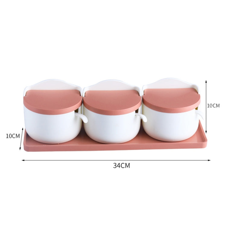 3 in 1 Household Simple Round Kitchen Table Moisture-proof Seasoning Box Set with Spoon(Red)
