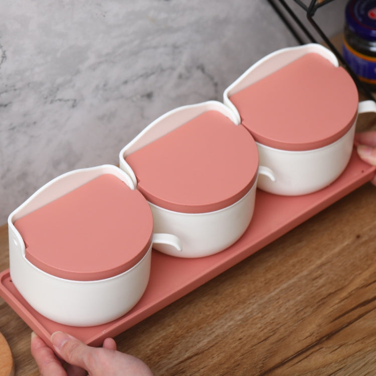 3 in 1 Household Simple Round Kitchen Table Moisture-proof Seasoning Box Set with Spoon(Red)