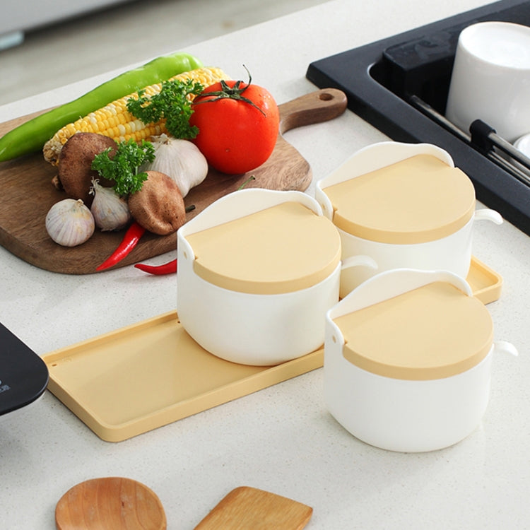 3 in 1 Household Simple Round Kitchen Table Moisture-proof Seasoning Box Set with Spoon(Red)