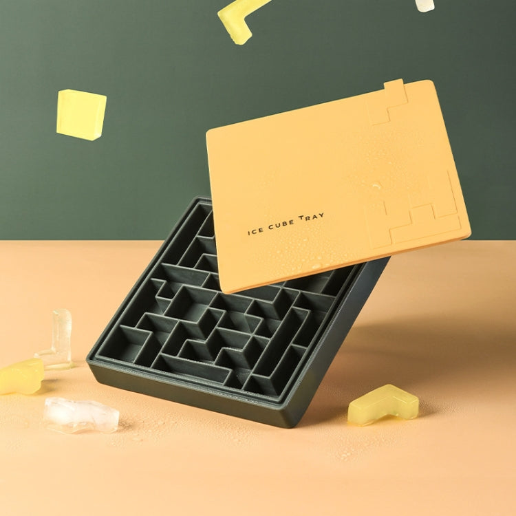 Silicone Maze Shape Ice Cube Mold Home-made Food Supplement Ice Hockey Ice Box with Lid(Yellow)