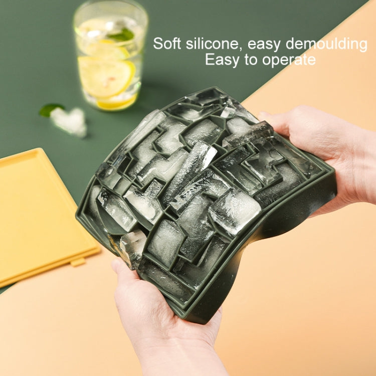 Silicone Maze Shape Ice Cube Mold Home-made Food Supplement Ice Hockey Ice Box with Lid(Yellow)
