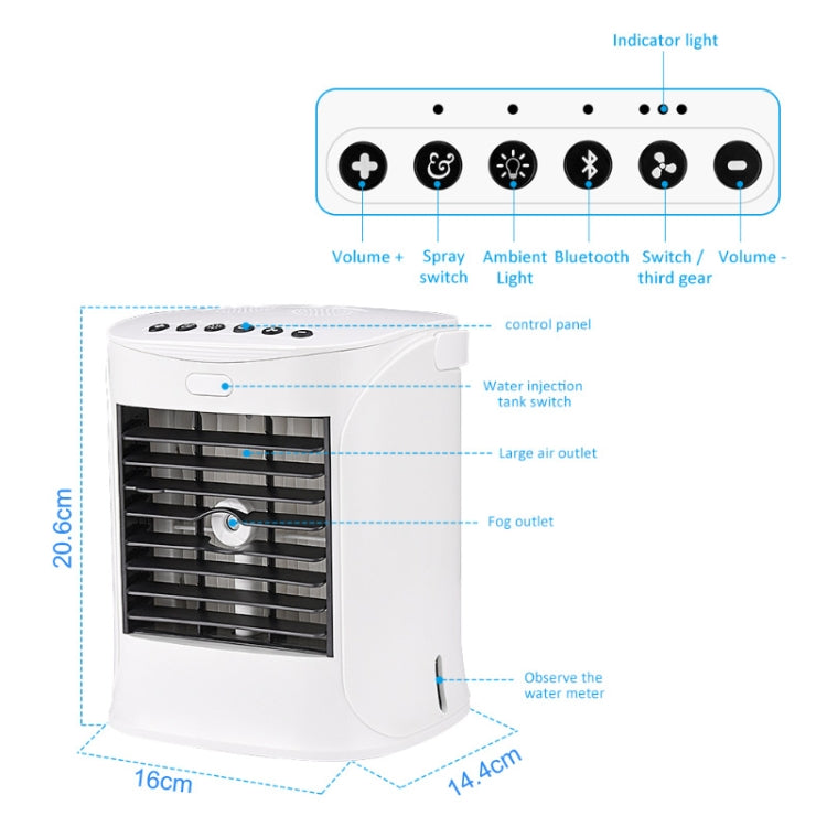 Multifunction Desktop Fan Portable Air Conditioner Cooler Air Purifier Humidifier Bluetooth Speaker with Disinfection Lamp(White)