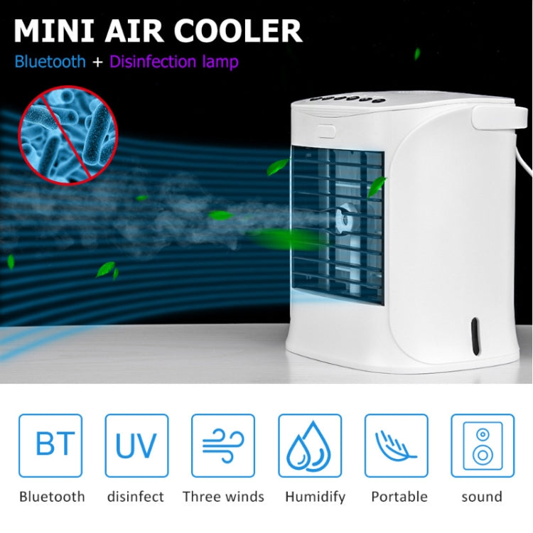 Multifunction Desktop Fan Portable Air Conditioner Cooler Air Purifier Humidifier Bluetooth Speaker with Disinfection Lamp(White)