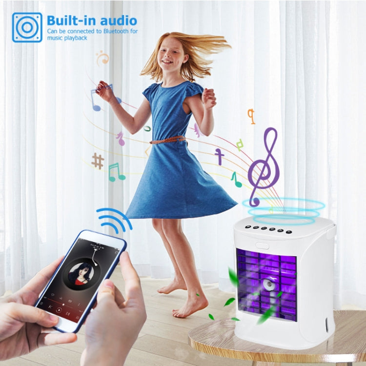 Multifunction Desktop Fan Portable Air Conditioner Cooler Air Purifier Humidifier Bluetooth Speaker with Disinfection Lamp(White)