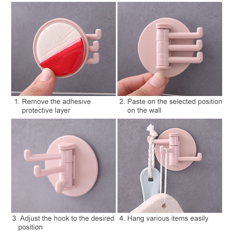 10 PCS Seamless Paste 3-Branch Rotating Kitchen Bathroom Wall Hook