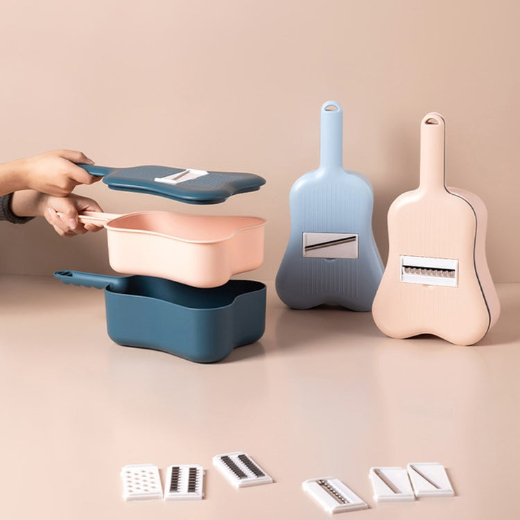 Kitchen Ukulele Shape Multifunction Drain Basket Potato Shaved Peeling Slicer Cutter(Dark Blue)