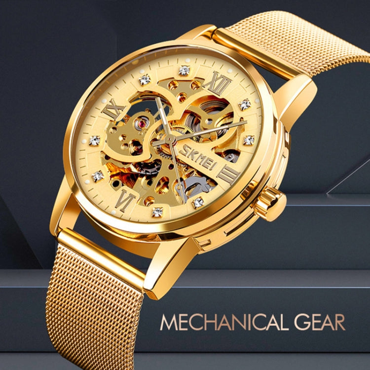SKMEI 9199 Men Automatic Mechanical Watch Mesh Belt Gear Skeleton Watch