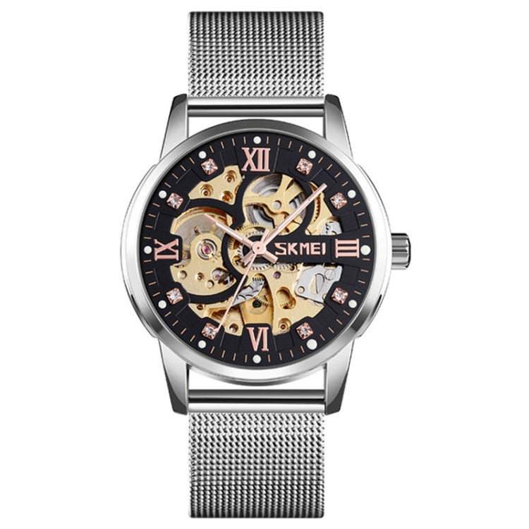 SKMEI 9199 Men Automatic Mechanical Watch Mesh Belt Gear Skeleton Watch