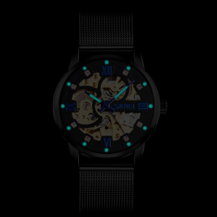SKMEI 9199 Men Automatic Mechanical Watch Mesh Belt Gear Skeleton Watch