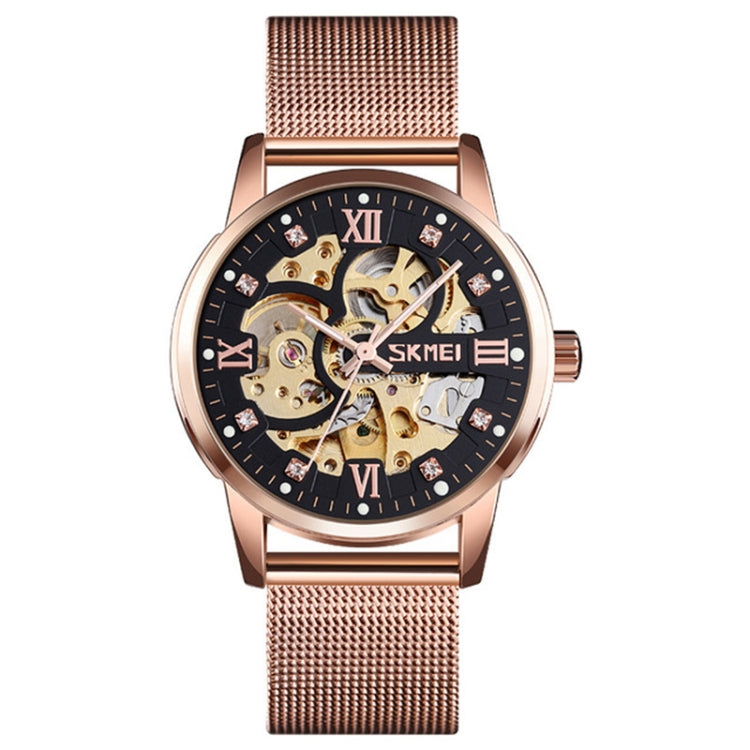 SKMEI 9199 Men Automatic Mechanical Watch Mesh Belt Gear Skeleton Watch