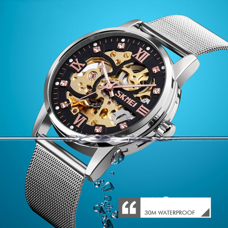 SKMEI 9199 Men Automatic Mechanical Watch Mesh Belt Gear Skeleton Watch