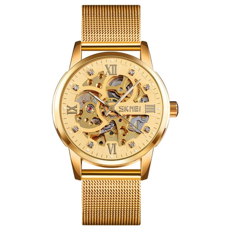 SKMEI 9199 Men Automatic Mechanical Watch Mesh Belt Gear Skeleton Watch
