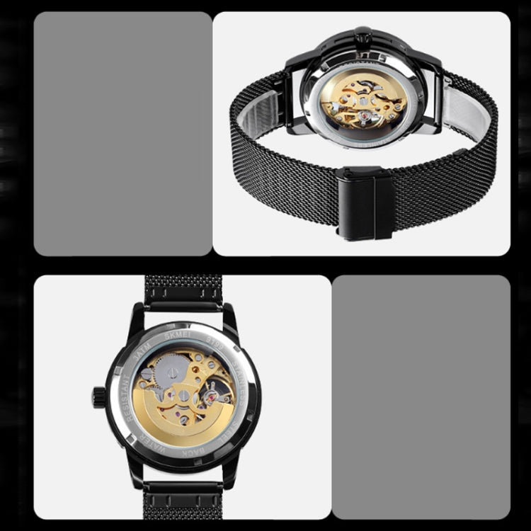 SKMEI 9199 Men Automatic Mechanical Watch Mesh Belt Gear Skeleton Watch