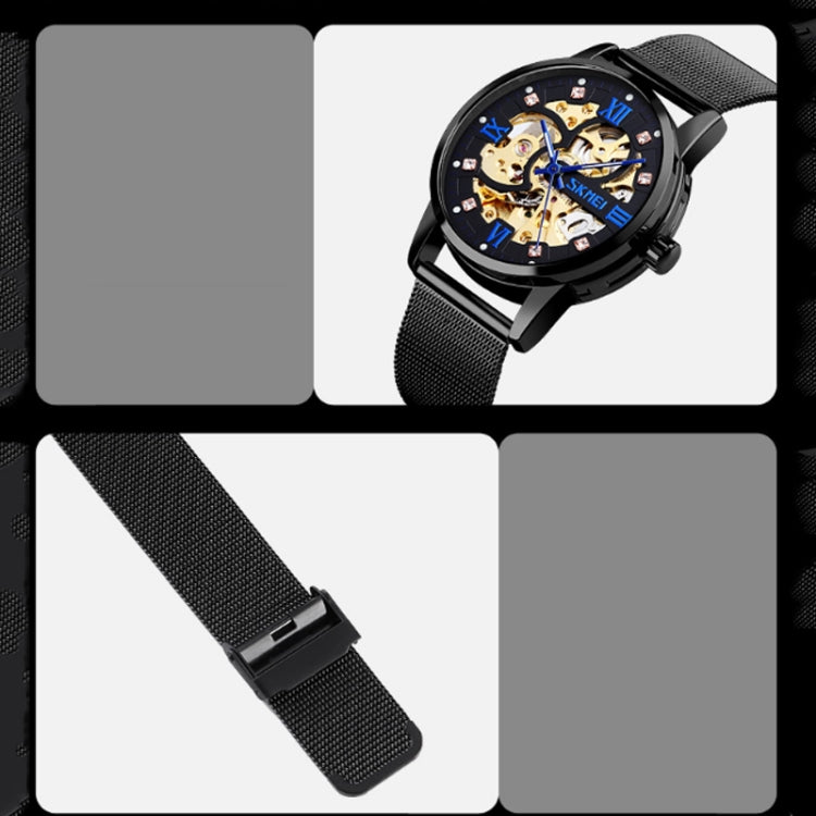 SKMEI 9199 Men Automatic Mechanical Watch Mesh Belt Gear Skeleton Watch