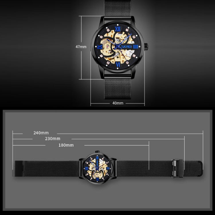 SKMEI 9199 Men Automatic Mechanical Watch Mesh Belt Gear Skeleton Watch