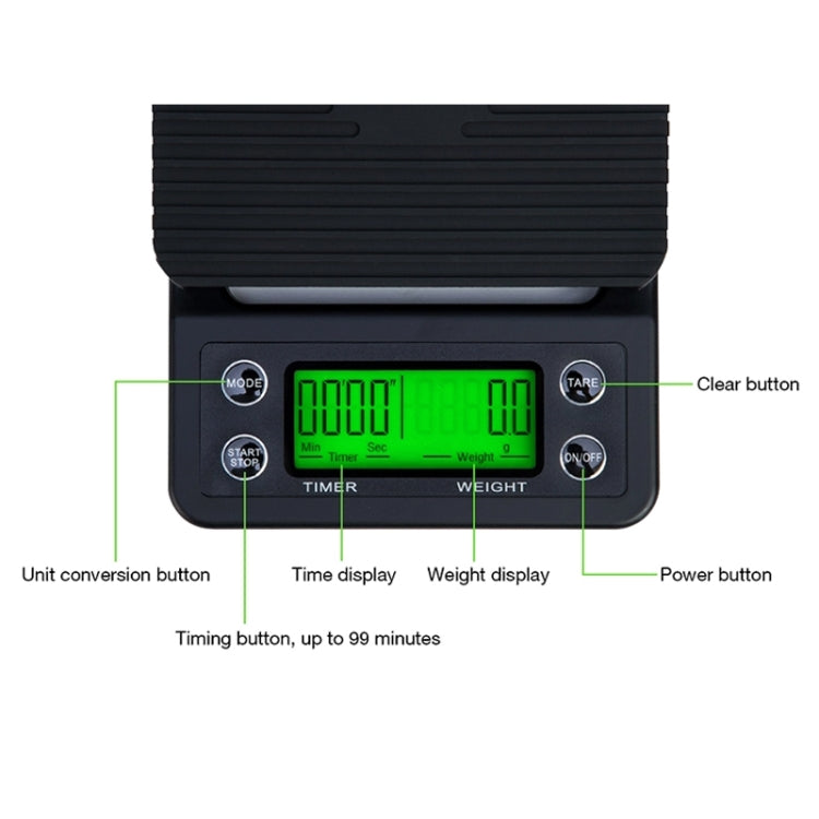 Hand Punch Coffee Scales Timing Electronic Timer Scale Kitchen Scales, Model:5kg/0.1g