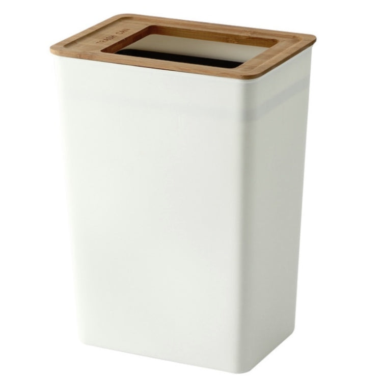 Bamboo Cover Trash Can Household Living Room Kitchen Paper Basket, Capacity:9L(White)