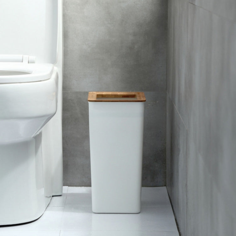 Bamboo Cover Trash Can Household Living Room Kitchen Paper Basket, Capacity:9L(White)