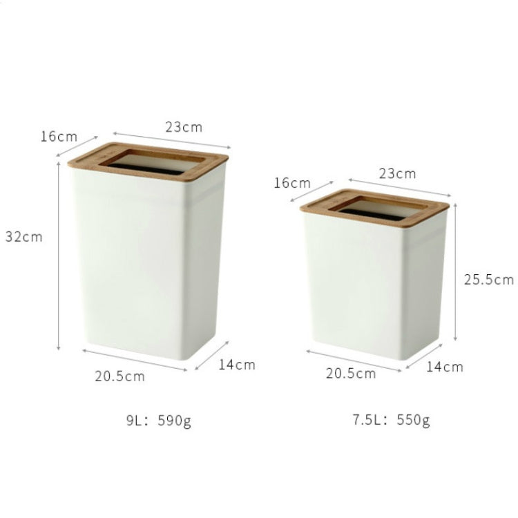 Bamboo Cover Trash Can Household Living Room Kitchen Paper Basket, Capacity:9L(White)