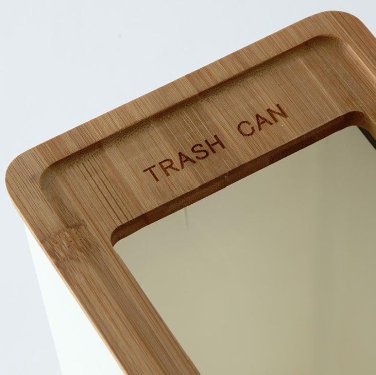 Bamboo Cover Trash Can Household Living Room Kitchen Paper Basket, Capacity:7.5L(White)
