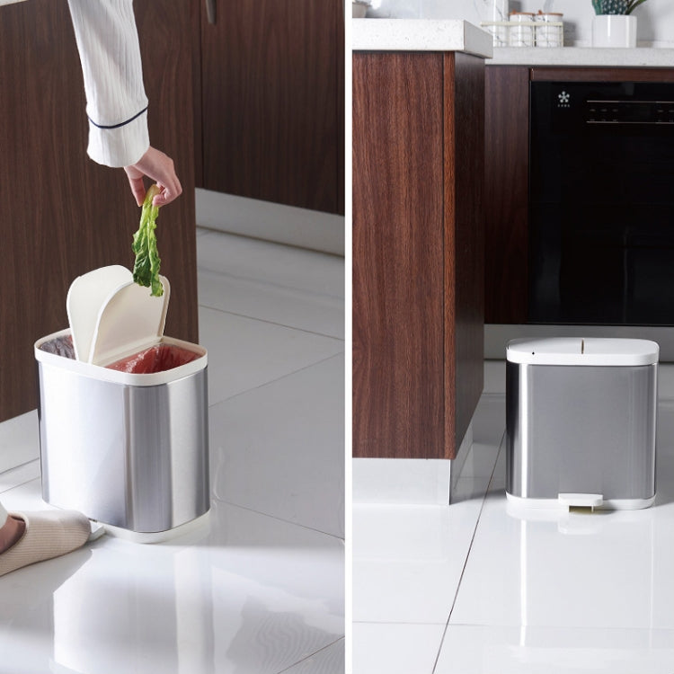 Stainless Steel Pedal Trash Bin Office Waste Paper Basket Tube Inner Barrel With Lid(Gray)