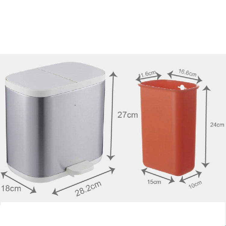 Stainless Steel Pedal Trash Bin Office Waste Paper Basket Tube Inner Barrel With Lid(Gray)