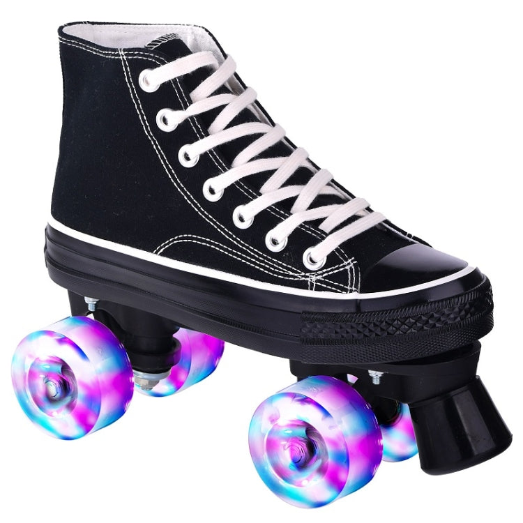 Flash Roller Skates Four-Wheel Double-Row Canvas Roller Skates, Size:33