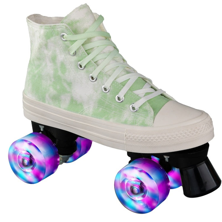 Flash Roller Skates Four-Wheel Double-Row Canvas Roller Skates, Size:33