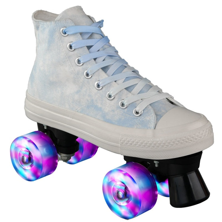Flash Roller Skates Four-Wheel Double-Row Canvas Roller Skates, Size:33