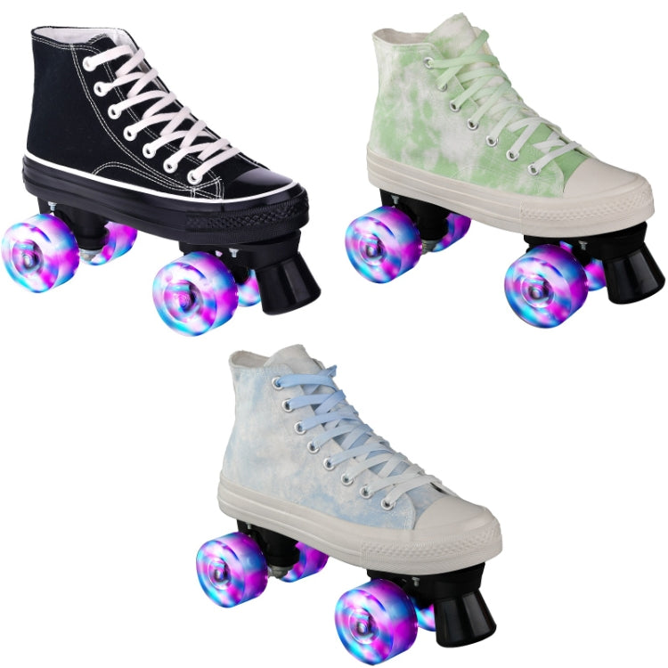 Flash Roller Skates Four-Wheel Double-Row Canvas Roller Skates, Size:33