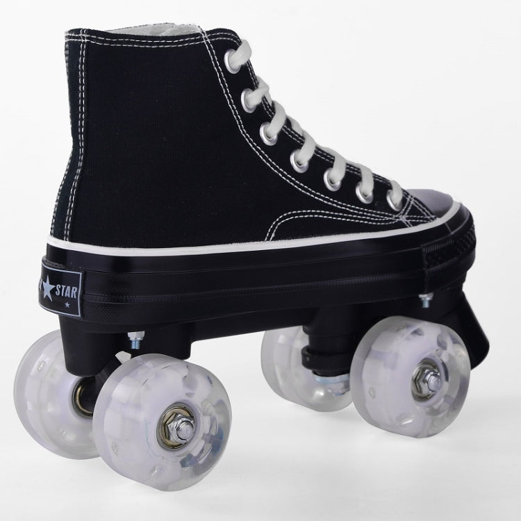 Flash Roller Skates Four-Wheel Double-Row Canvas Roller Skates, Size:43(Green White)