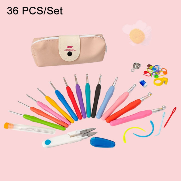 36 PCS/Set Pink Handmade DIY Sweater Knitting Crochet Tools Material Set