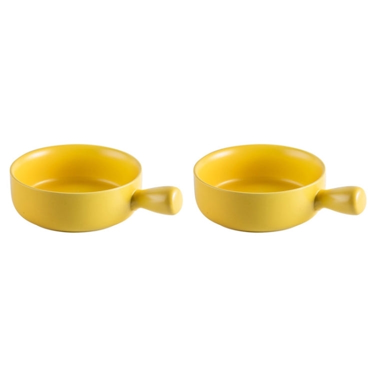 2 PCS Simple Ceramic Baking Handle Bowl Pasta Salad Dessert Bowl Ceramic Single Handle Instant Noodle Bowl