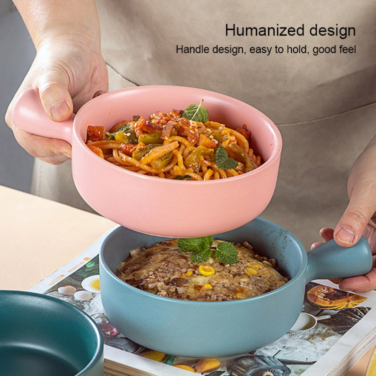 2 PCS Simple Ceramic Baking Handle Bowl Pasta Salad Dessert Bowl Ceramic Single Handle Instant Noodle Bowl