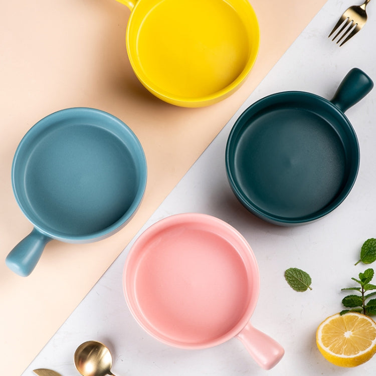 2 PCS Simple Ceramic Baking Handle Bowl Pasta Salad Dessert Bowl Ceramic Single Handle Instant Noodle Bowl