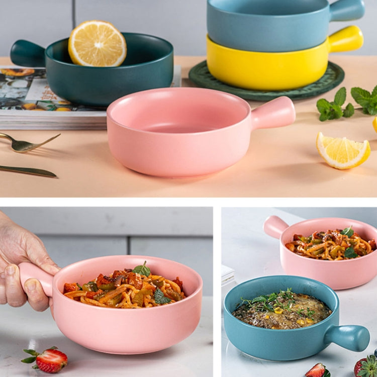 2 PCS Simple Ceramic Baking Handle Bowl Pasta Salad Dessert Bowl Ceramic Single Handle Instant Noodle Bowl