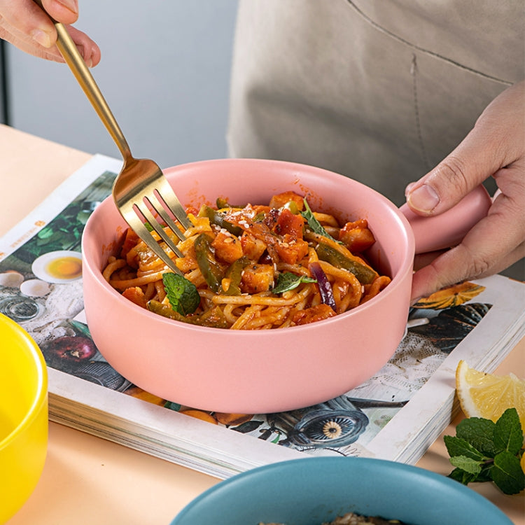 2 PCS Simple Ceramic Baking Handle Bowl Pasta Salad Dessert Bowl Ceramic Single Handle Instant Noodle Bowl