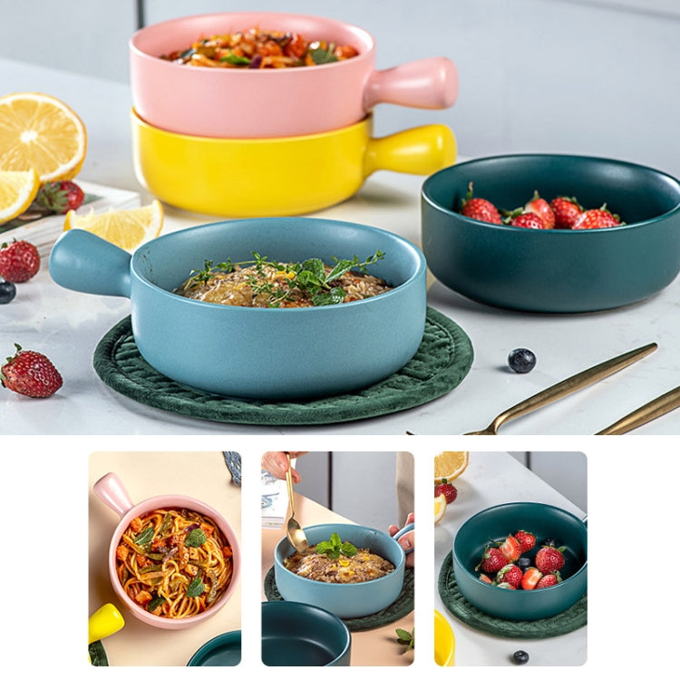 2 PCS Simple Ceramic Baking Handle Bowl Pasta Salad Dessert Bowl Ceramic Single Handle Instant Noodle Bowl