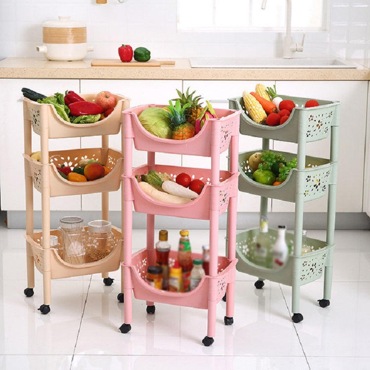 Vegetable Storage Rack Multifunction Removable Kitchen Shelf With Wheels 3-layer Large-capacity Storage(Light green)